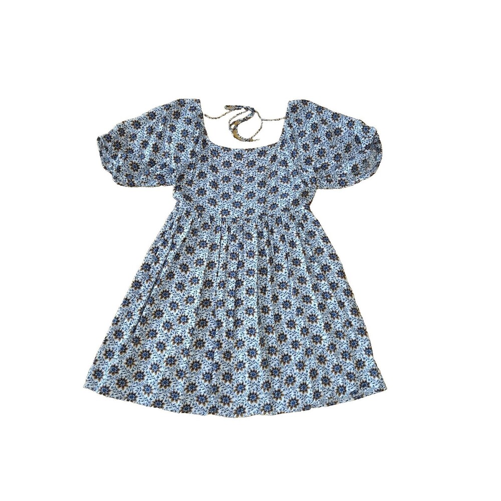 LOFT BEACH Sundress‎ Womens Small Cream Blue Boho Coverup Dress Abstract Floral